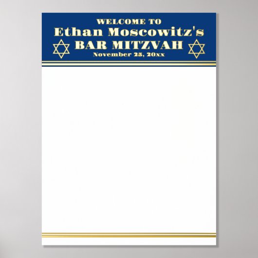 Navy, Gold FOIL Bar Mitzvah Sign-In Poster 2 (Voorkant)