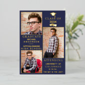 Navy Gold Foil HS Afstuderen Aankondiging (Staand Voorkant)