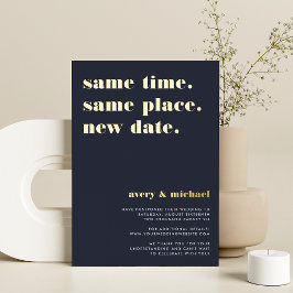 Navy & Gold Foil Modern Wedding Postponement Kaart
