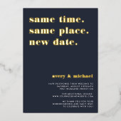 Navy & Gold Foil Modern Wedding Postponement Kaart (Voorkant)