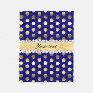 Navy Gold Foil Polka Dots Diamonds Fleece Deken