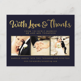 Navy Gold Folie Bedankt Script Typografie Foto Briefkaart