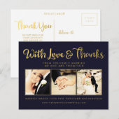 Navy Gold Folie Bedankt Script Typografie Foto Briefkaart (Voorkant / Achterkant)