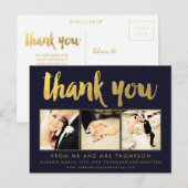 Navy Gold Folie Bedankt Script Typografie Foto Briefkaart (Voorkant / Achterkant)