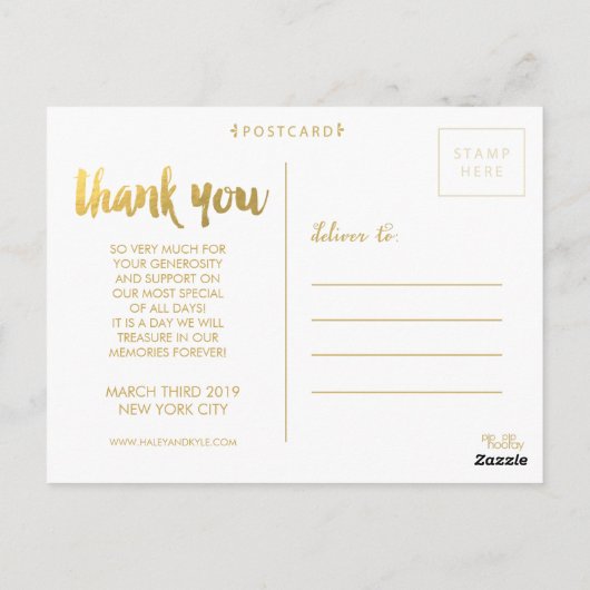 Navy Gold Folie Bedankt Script Typografie Foto Briefkaart (Achterkant)