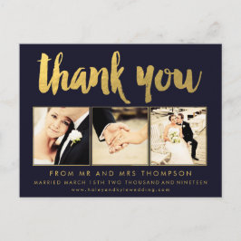 Navy Gold Folie Bedankt Script Typografie Foto Briefkaart