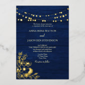 Navy Gold Folie QR Code Huwelijksuitnodiging Uitnodiging (Voorkant)