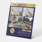 Navy & Gold Fotocollage onroerend goed te koop Reclamebord Met Voetstuk (Voorkant)