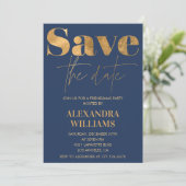 Navy Gold Friendsmas uitnodigingen Save the date (Staand voorkant)
