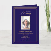 Navy & Gold Funeral Order of Service Fotokaart Kaart (Voorkant)