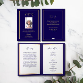 Navy & Gold Funeral Order of Service Fotokaart Kaart
