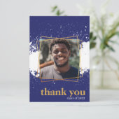 Navy & Gold Funky Splat Afstuderen Hartelijk dank Kaart (Staand voorkant)