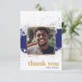 Navy & Gold Funky Splat Afstuderen Hartelijk dank Kaart (Staand voorkant)