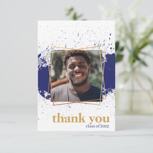 Navy & Gold Funky Splat Afstuderen Hartelijk dank Kaart (Staand voorkant)