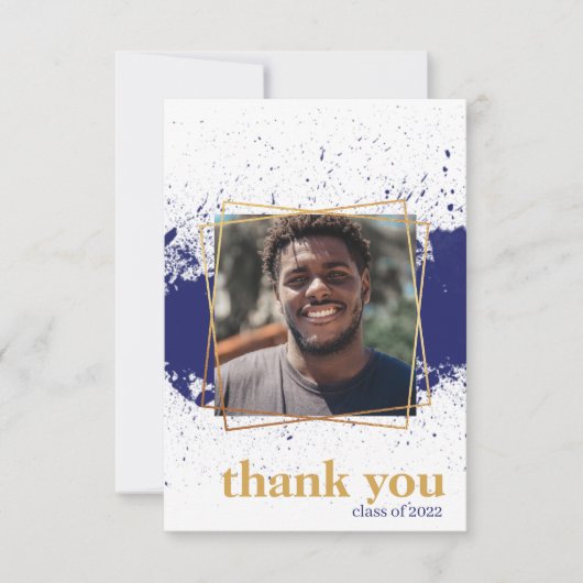 Navy & Gold Funky Splat Afstuderen Hartelijk dank Kaart (Voorkant)