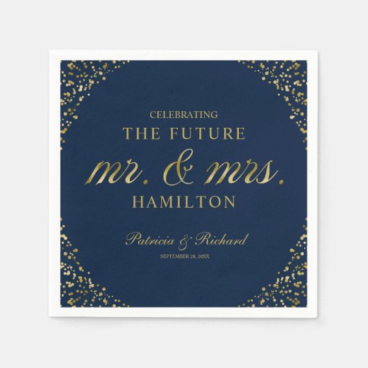 Navy Gold Future Mr en Mrs Engagement Party Servet (Voorkant)