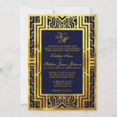 Navy Gold Gatsby Art Deco Wedding Invitation Kaart (Voorkant)