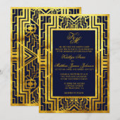 Navy Gold Gatsby Art Deco Wedding Invitation Kaart (Voorkant / Achterkant)