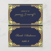 Navy Gold  Gedrukte Naam Trouwplaats Kaart