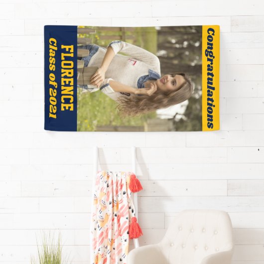 Navy Gold Gefeliciteerd Afstuderen Spandoek (Insitu)