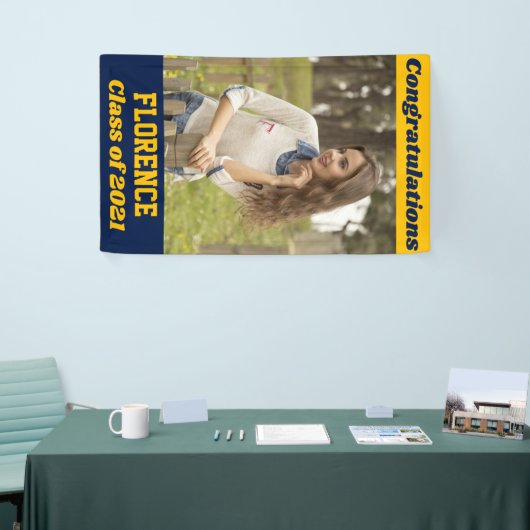 Navy Gold Gefeliciteerd Afstuderen Spandoek (Beurs)