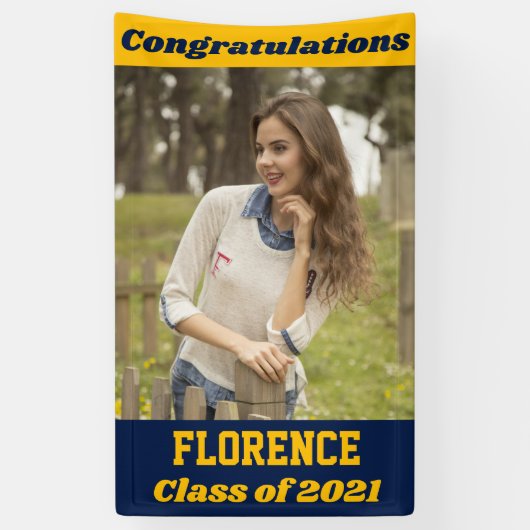 Navy Gold Gefeliciteerd Afstuderen Spandoek (Verticaal)