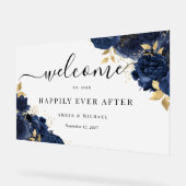 Navy Gold Gelukkig Altijd Na Huwelijk Acryl Teken Acryl Bord (Hoek)