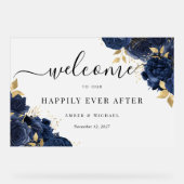 Navy Gold Gelukkig Altijd Na Huwelijk Acryl Teken Bord (Voorkant)