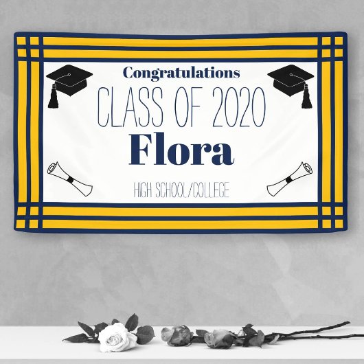 Navy Gold Geometric Graduation Party Spandoek