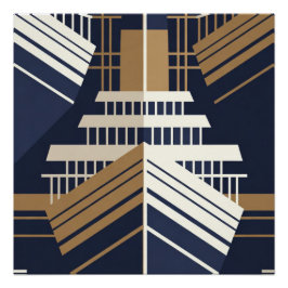 Navy Gold Geometric Maritime Ocean Liner Art Deco Perfect Poster