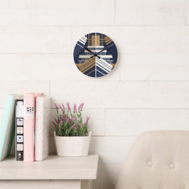 Navy Gold Geometric Maritime Ocean Liner Art Deco Ronde Klok