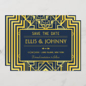 Navy & Gold Geometric Save the Date (Voorkant / Achterkant)