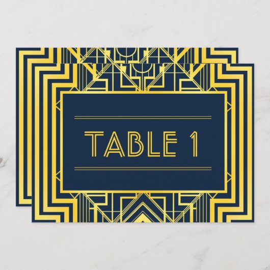 Navy & Gold Geometric Table Numbers Kaart (Voorkant / Achterkant)
