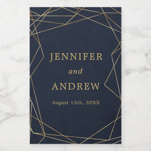 Navy Gold Geometrische Elegante Bruiloft Favor Lab Voedselcontainer Etiket (Enkel label)