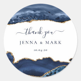 Navy Gold Glitter Agaat Geode Marmer Dank u Ronde Sticker