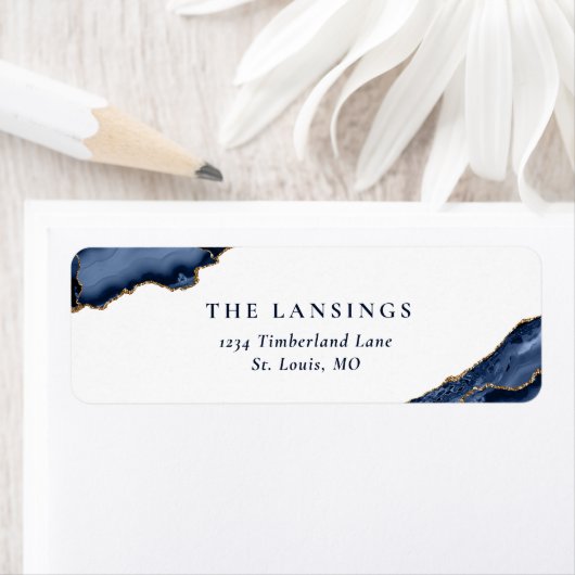 Navy Gold Glitter Agate Geode Marble Etiket (Insitu)