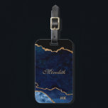 Navy Gold Glitter Agate - Gepersonaliseerd Bagagelabel<br><div class="desc">Chinees marinesolagaat met Gold Glitter-lijnen Speciaal bagagelabel dat eenvoudig kan worden toegevoegd aan jouw naam en monogrammed initialen in licht gouden kleurtype. Creëer door © Lesruba Design.</div>