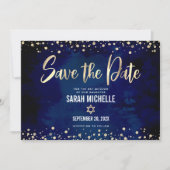 Navy Gold Glitter Bat Mitzvah Script Modern Bold Save The Date (Voorkant)