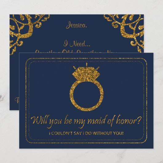 Navy & Gold Glitter, ben je mijn vriendin van eer? Kaart (Voorkant / Achterkant)