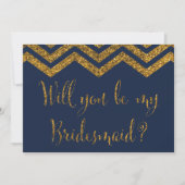 Navy & Gold Glitter | Bent u mijn Bridesmaid? Kaart (Voorkant)