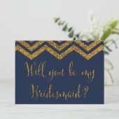 Navy & Gold Glitter | Bent u mijn Bridesmaid? Kaart (Staand voorkant)