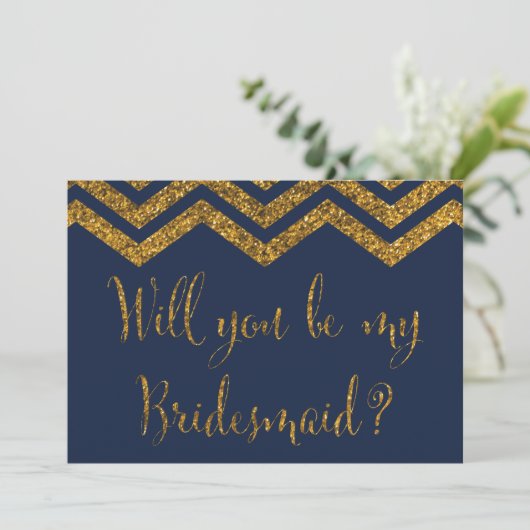 Navy & Gold Glitter | Bent u mijn Bridesmaid? Kaart (Staand voorkant)