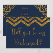 Navy & Gold Glitter | Bent u mijn Bridesmaid? Kaart (Voorkant / Achterkant)