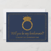 Navy & Gold Glitter | Bent u mijn Bridesmaid? Kaart (Voorkant)