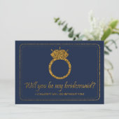 Navy & Gold Glitter | Bent u mijn Bridesmaid? Kaart (Staand voorkant)