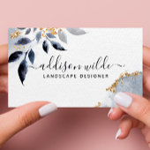 Navy Gold Glitter Botanical Leaves Modern Foliage Visitekaartje