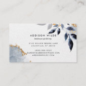 Navy Gold Glitter Botanical Leaves Modern Foliage Visitekaartje (Achterkant)