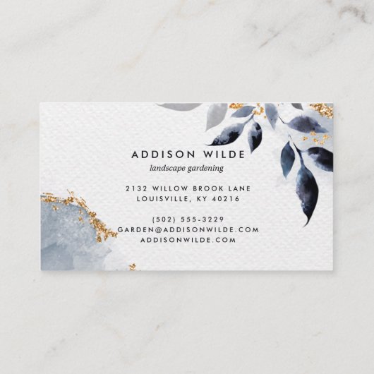 Navy Gold Glitter Botanical Leaves Modern Foliage Visitekaartje (Achterkant)