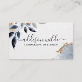 Navy Gold Glitter Botanical Leaves Modern Foliage Visitekaartje (Voorkant)