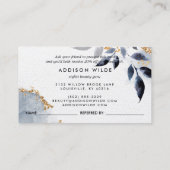 Navy Gold Glitter Botanische Bladeren Modern Aanbevelingskaartje (Achterkant)